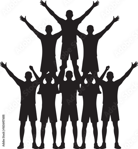 Silhouette of a Human Pyramid Formed by Seven Male Athletes team teamwork