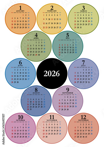 2026年の年間カレンダー 日曜始まり