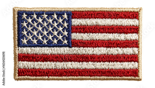Embroidered american flag patch with stars and stripes, a symbol of patriotism, isolated on transparent background