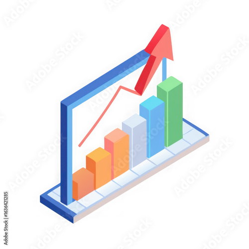 Isometric 3d bar chart with upward trend arrow isolated on transparent background Free Download Isometric 3d bar chart with upward trend arrow isolated on transparent background - GFXLoad