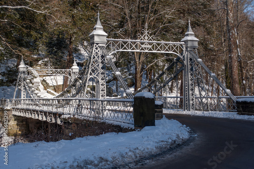 Cinderella Bridge originally built in 1895 crosses Mill Creek in Mill Creek Park, Youngstown, Ohio