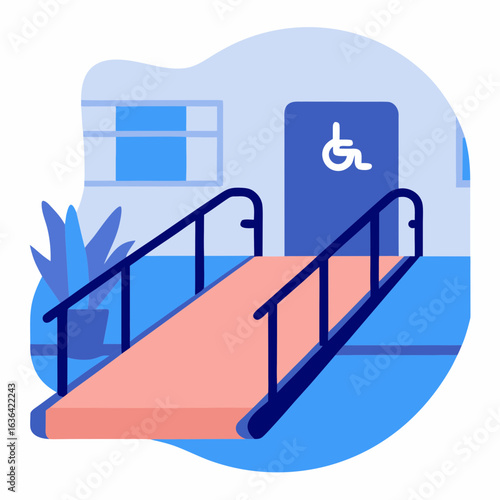 Wheelchair ramp leading to accessible entrance in modern design  