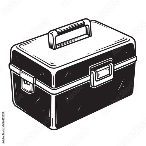 Vintage black and white tool box illustration for construction and repair projects