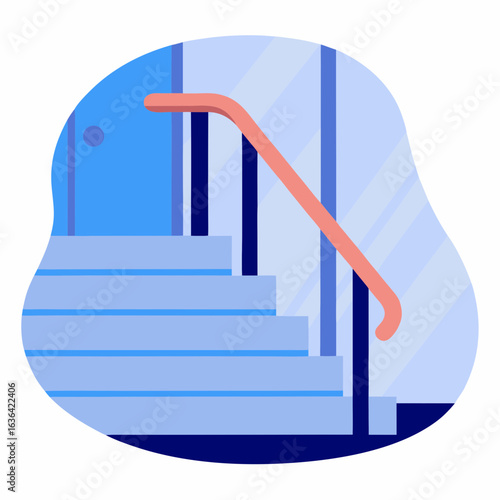 Stairs with rail in modern design and blue color scheme  