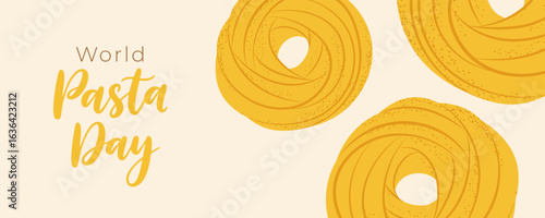 World Pasta Day banner with fettuccine pasta, perfect for social media, menus, or event promotion.