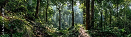 Wallpaper Mural Dappled light dancing through ancient forest at eye level, tranquil creatures amid lush greenery Torontodigital.ca