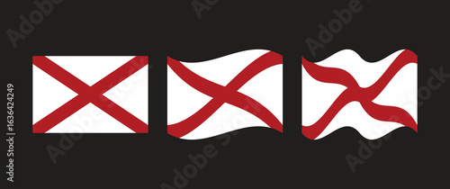 Set Alabama Flag Flat Waving Vector Design