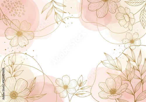 Watercolor fall foliage frame with soft light blush roses and leaves. Perfect wedding stationery, greeting cards, fashion and decorations