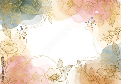 Watercolor fall foliage frame with soft light blush roses and leaves. Perfect wedding stationery, greeting cards, fashion and decorations