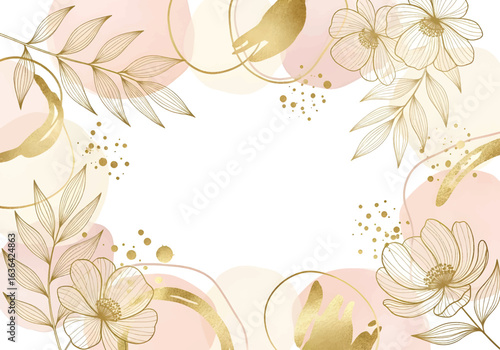 Watercolor fall foliage frame with soft light blush roses and leaves. Perfect wedding stationery, greeting cards, fashion and decorations