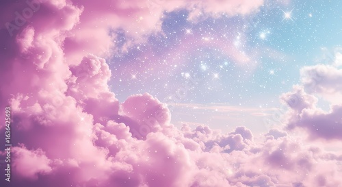 Pastel Pink Clouds with Sparkling Stars in a Dreamy Sky