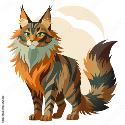 vector illustration of maine coon, standing majestic, abstract