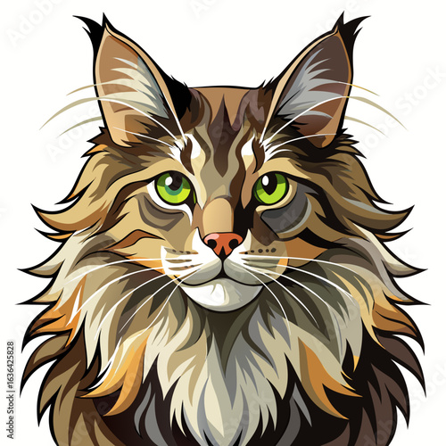 vector illustration of maine coon, head portrait, abstract