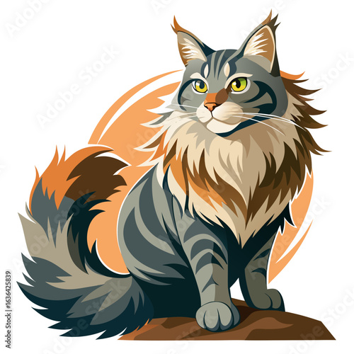 vector illustration of maine coon, climbing, abstract