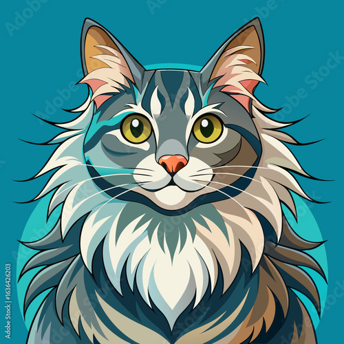 vector illustration of maine coon, head portrait, cartoon