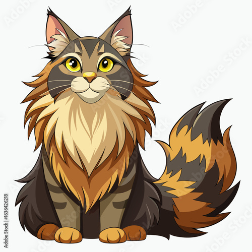 vector illustration of maine coon, sitting, cartoon