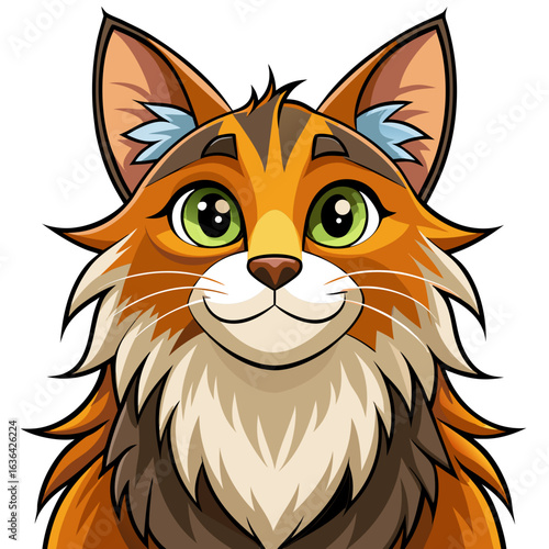 vector illustration of maine coon, head portrait, cartoon