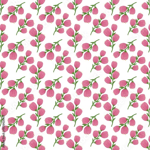 Bright and vibrant pink floral pattern on a white background. Ideal for textiles, stationery, gift wrapping, fabric prints, wallpaper.