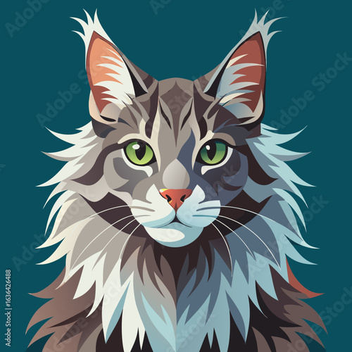 vector illustration of maine coon, head portrait, flat design