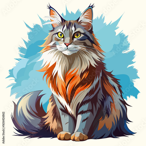 vector illustration of maine coon, sitting, watercolor