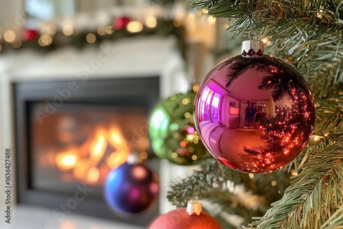 Beautiful Christmas holiday frame of Christmas tree and gift boxes