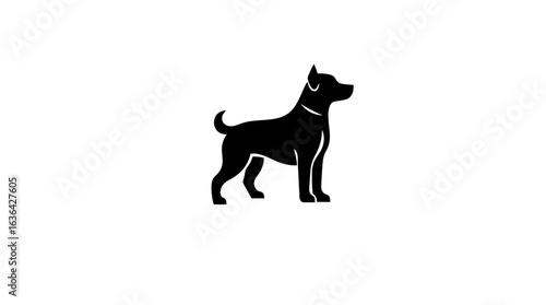 Simple, outlined, navy blue dog head graphic on a white background.