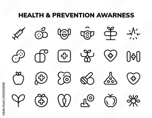 Minimalist icons for health awareness and preventive measures