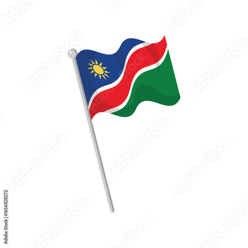 Namibia Flag with Pole Flat Vector Design