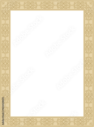 Vector gold square Yakut ornament. An endless rectangular border, a frame of the northern peoples of the Far East.