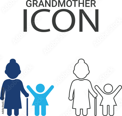 Grandmother Line art icons design. Containing parents, mother, father, children, baby, grandparents, and household icons. Solid icon collection. Vector illustration.