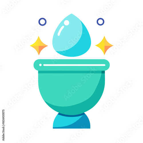 Modern Clean Toilet Bowl with Sparkling Water Drops, Hygiene Concept, Fresh Bathroom Vector Illustration