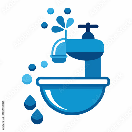 Eco-Friendly Water Faucet Splashing into Clean Toilet Bowl — Sanitation Vector