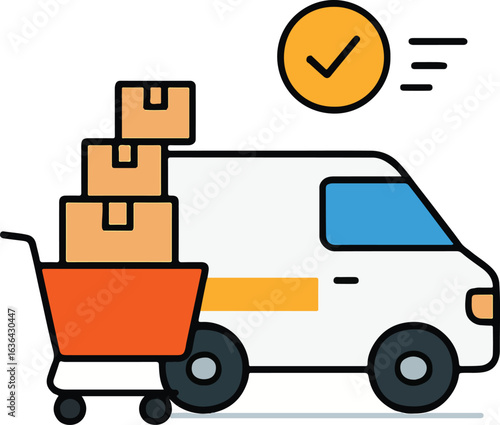 Checkout cart loading into delivery van Illustration