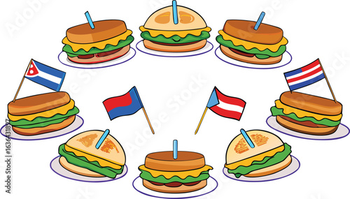 A collection of appetizing photographs showcasing classic Cuban sandwiches, highlighting their golden-brown pressed bread and savory fillings