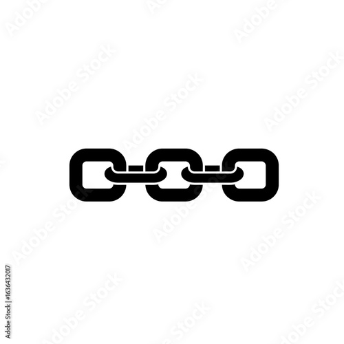 Three black chain links connected on white background silhouette