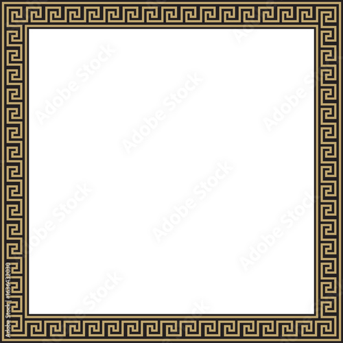 Vector gold and black classic Greek square ornament. Rectangle of Ancient Greece and Roman Empire. Byzantine painting of walls, floors and ceilings. Decoration of European palaces.
