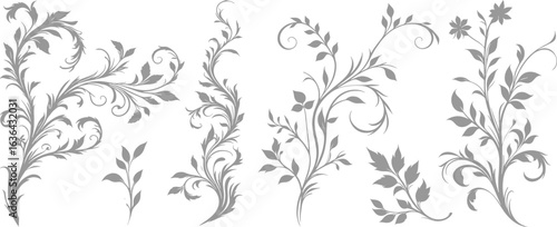 Decorative floral vines set vector, floral vine silhouette featuring elegant swirls and leaves,