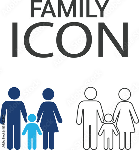 Family Line art icons design. Containing parents, mother, father, children, baby, grandparents, and household icons. Solid icon collection. Vector illustration.
