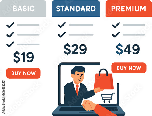 Pricing table with three package tiers Illustration