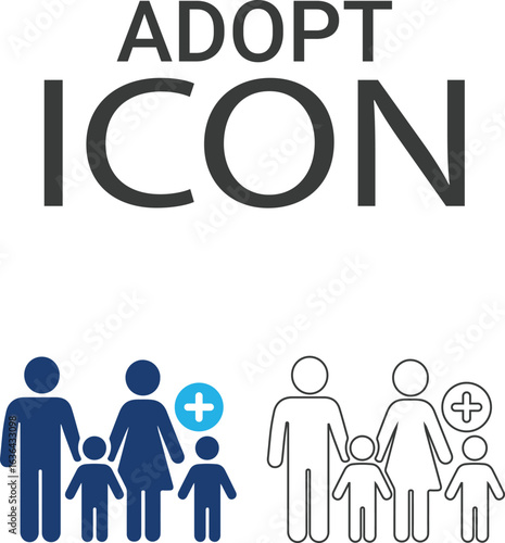 Adopt the Line art icons design. Containing parents, mother, father, children, baby, grandparents, and household icons. Solid icon collection. Vector illustration.