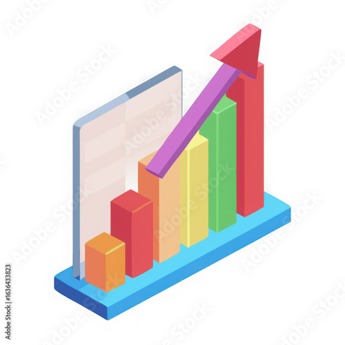 Free Download Isometric 3d bar chart with upward trend arrow isolated on transparent background - GFXLoad
