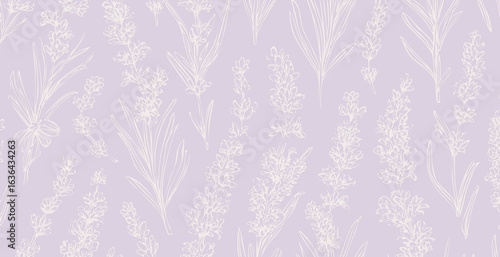 Lavander print pattern background in provance style, floral background. Pastel tones vintage style wallpaper in vector.