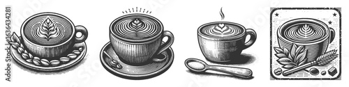 Vintage Hand-Drawn Macchiato Illustration, Coffee Beverage Engraved Vector for Cafe and T-Shirt Design