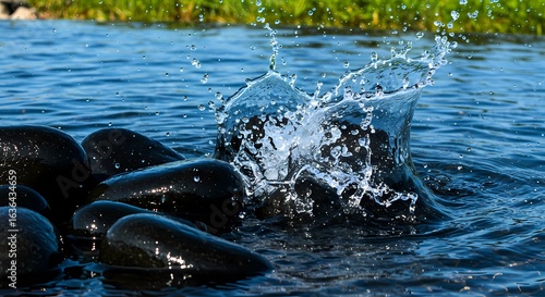 Wallpaper Mural Water splashing over dark rocks in a serene natural setting Torontodigital.ca