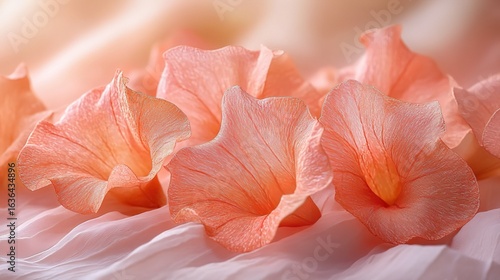 Close - up of Delicate Peach - Colored Flower Petals on Soft Fabric