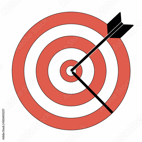Arrow hitting the bullseye on a red and white target