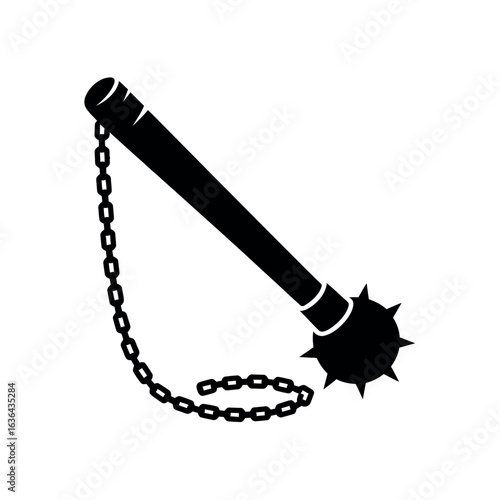 Black silhouette of a medieval flail weapon on a white background