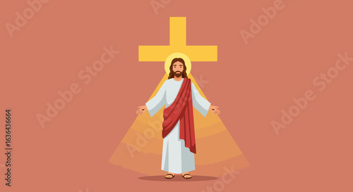 Jesus Christ with Cross and Light Rays Illustration