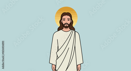 Illustration of Jesus Christ with Halo on Light Blue Background