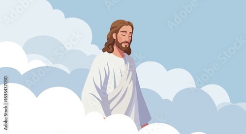 Jesus Christ in the Clouds, Eyes Closed, Wearing White Robe